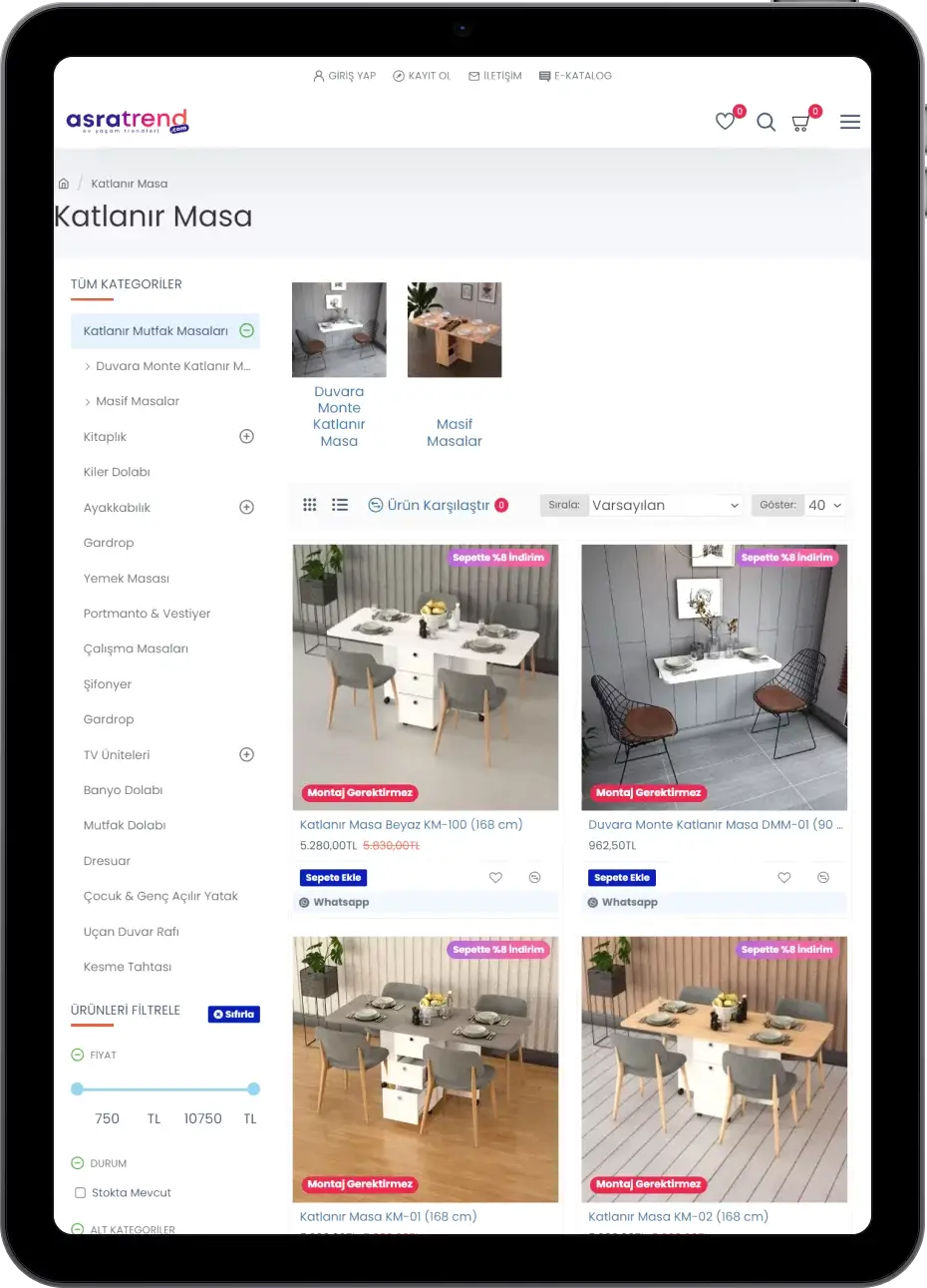 Asra Trend E-ticaret web sitesi